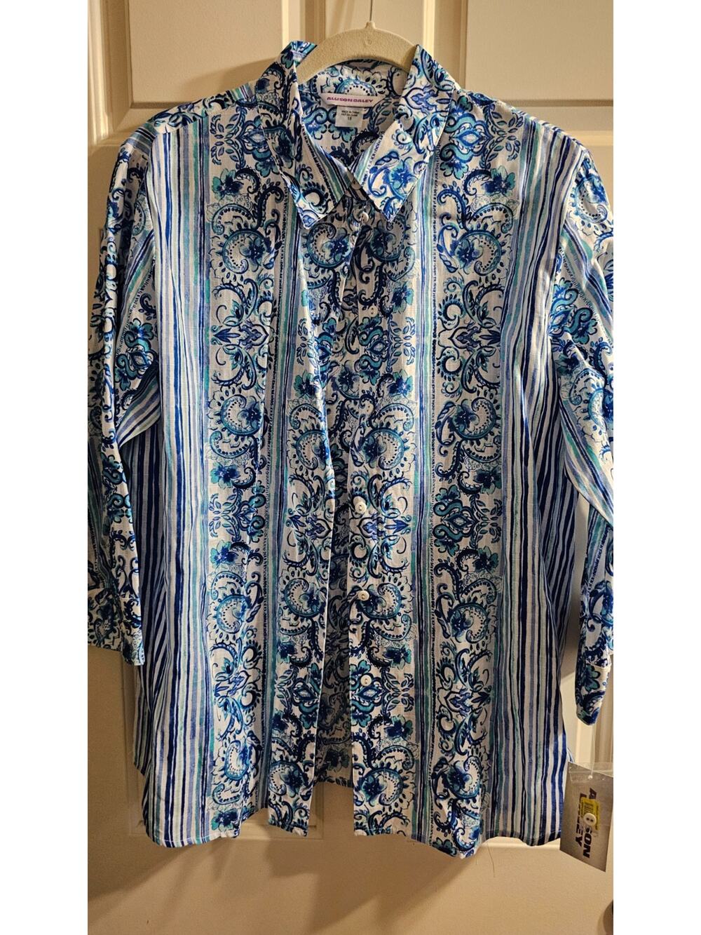 NWT Allison Dailey Blues paisley stripes pattern Size 18 3/4 length sleeve